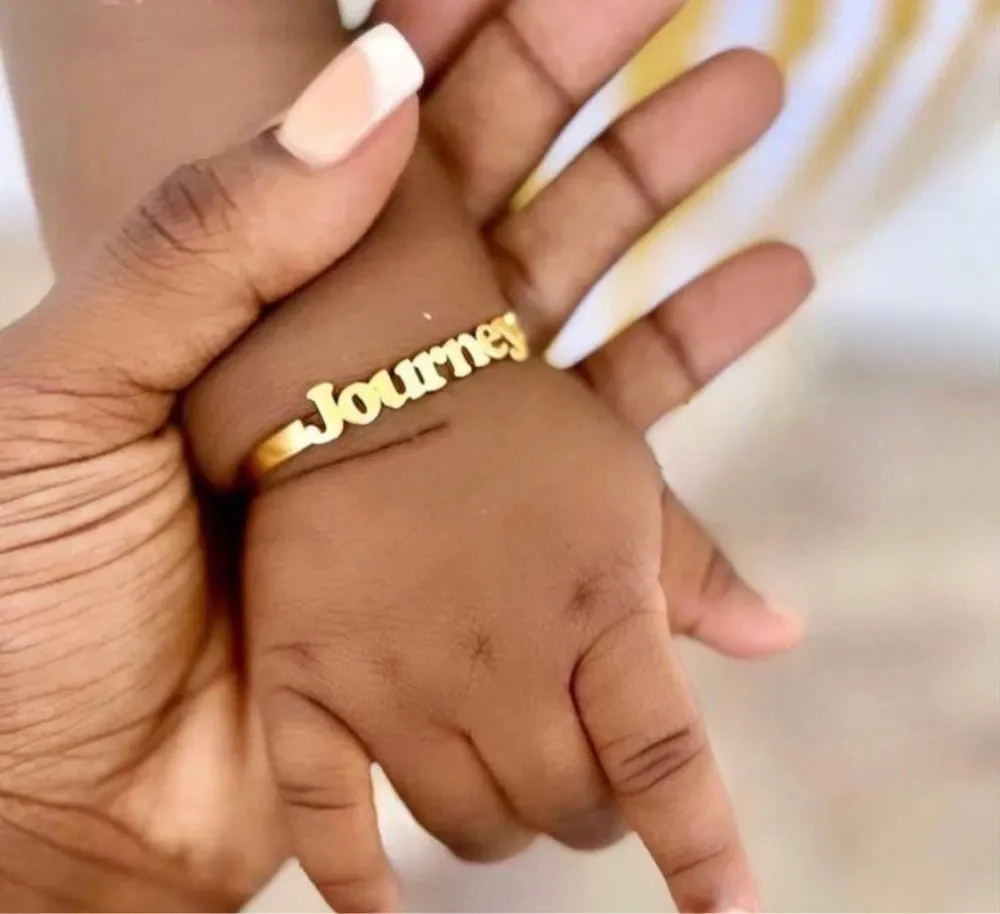 Custom Cute Baby Child Name Bangles Hand Jewelry Stainless Steel Gold Color Nameplate Cuff Bangles Best Gifts For Kids