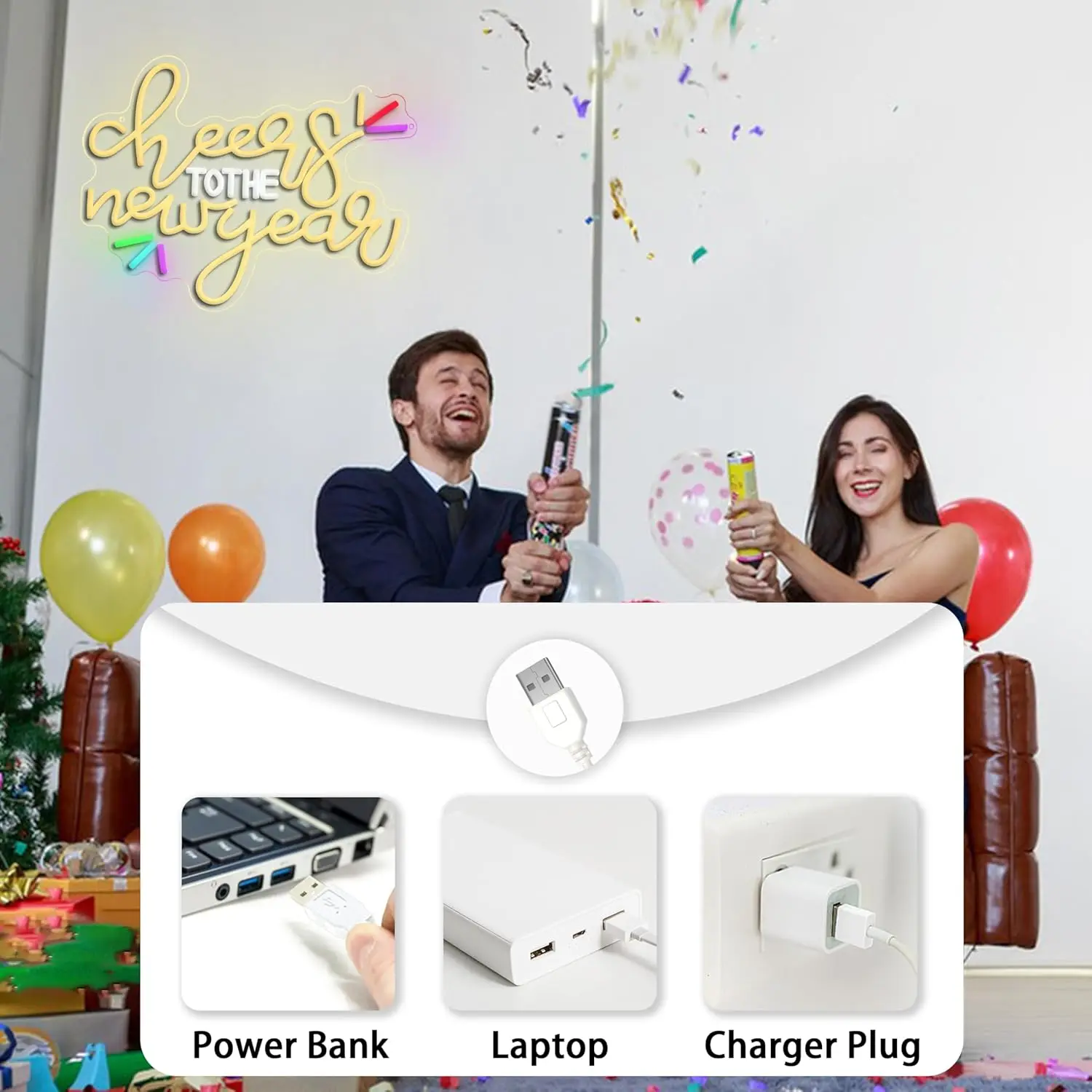 يهتف السنة الجديدة النيون USB عكس الضوء سنة جديدة سعيدة LED ضوء النيون لشريط نادي الحفلات مكتب مطعم ديكور المنزل هدية