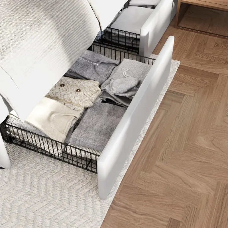 إطار سرير منجد بحجم كوين مع 4 أدراج تخزين، لوح رأسي قابل للتعديل مع زر T مخيط بالألماس #5