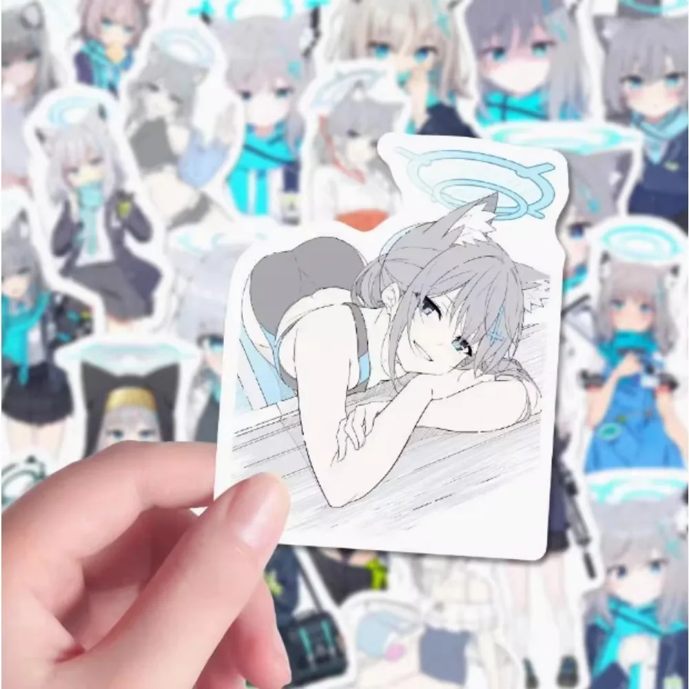 68Pcs Anime Blue File Sunaōkami Shiroko Stickers Phone Case Laptop Guitar Diy Notebook Stickers Desk RoomDecor Decal