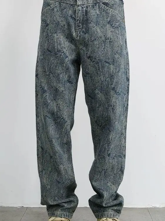 

American Sle Embroidered High Street Casual Men's Jeans Spring Summer New Loose Straight Retro Versatile Long Trousers