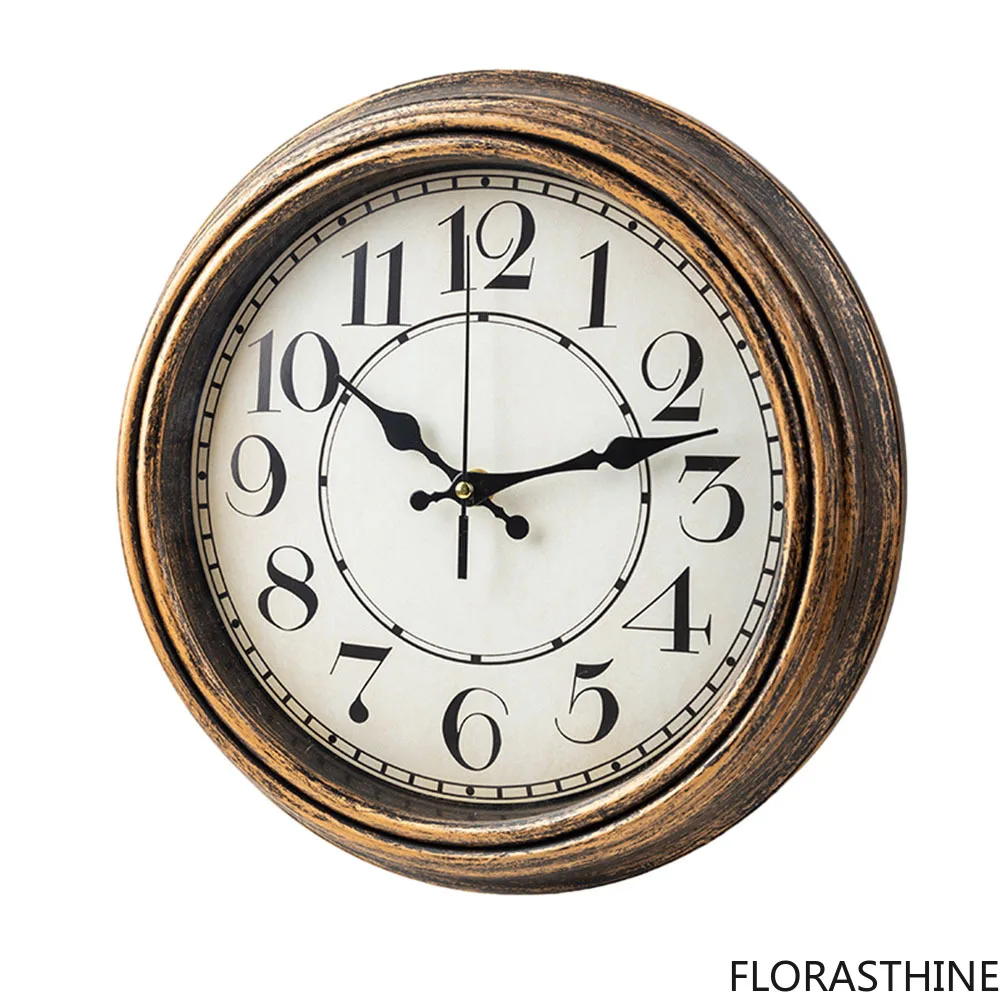 12 Inch Vintage Wall Clock European Style Retro Roundsilent Non-ticking Antique Clock Gold Living Room Wall Decor