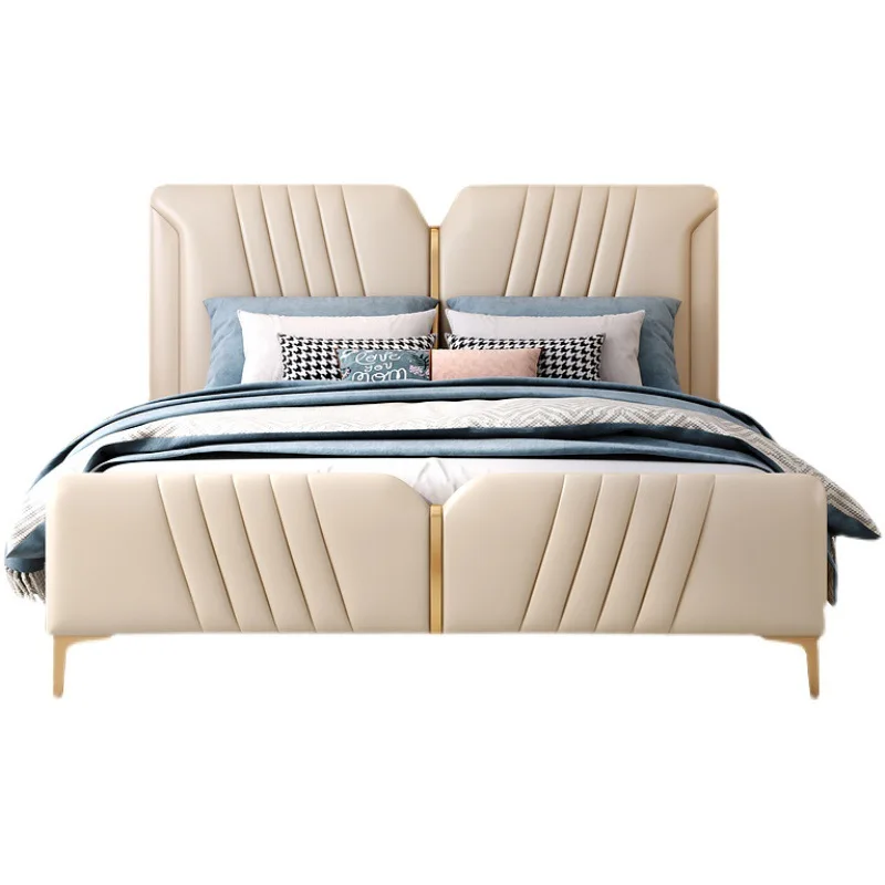 

Light luxury, leather bed, Italian style, master bedroom, modern, simple, double Internet celebrity solid wood
