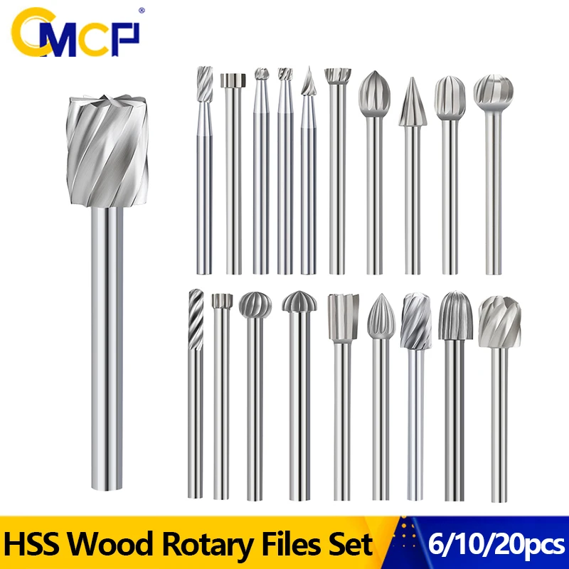 

CMCP Wood Rotary Files 3.175mm shank Woodworking Rotary Burrs Set HSS Mini Drill Bits Set Milling Cutters For Wood Carving Tools