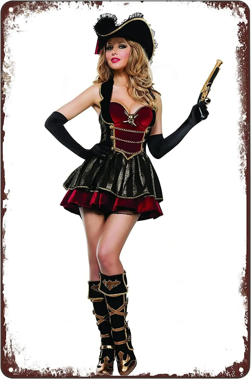 Vintage Metal Signs Sexy Pirate Woman with Gun Poster Hot Girl Pistol Tin Sign Wall Art Plaque Decor for Home Bar Pub Club Cafe