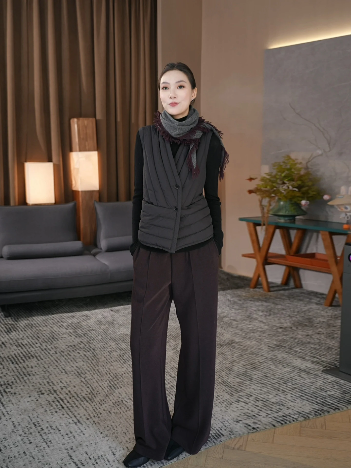 

Warm Wine Red Lazy Sle Casual Pants High Waist Loose Fit Straight Leg Long Trousers for Women Winter New Arrival