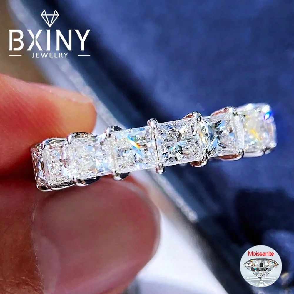 

BXINY Princess Cut All Moissanite Eternity Ring 925 Sterling Silver for Women Square Shape Diamond Half Wedding Band Jewelry GRA