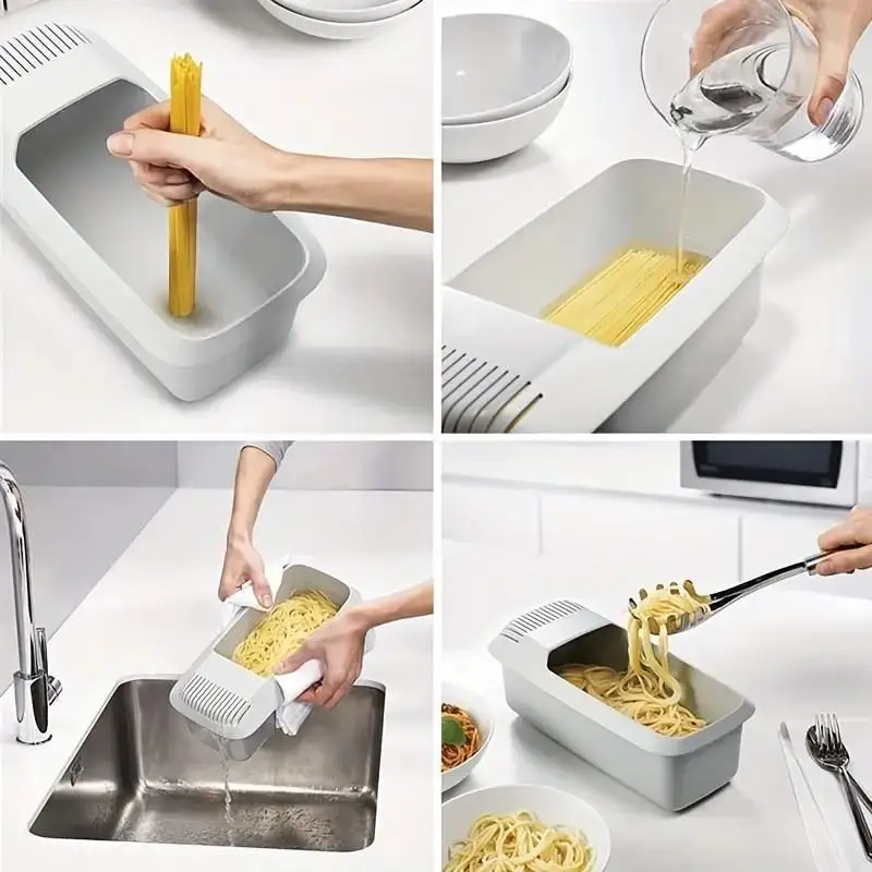 Reusable PP Microwave Pasta Cooker with Strainer Portable Noodle Box for Picnic Office Lunch
