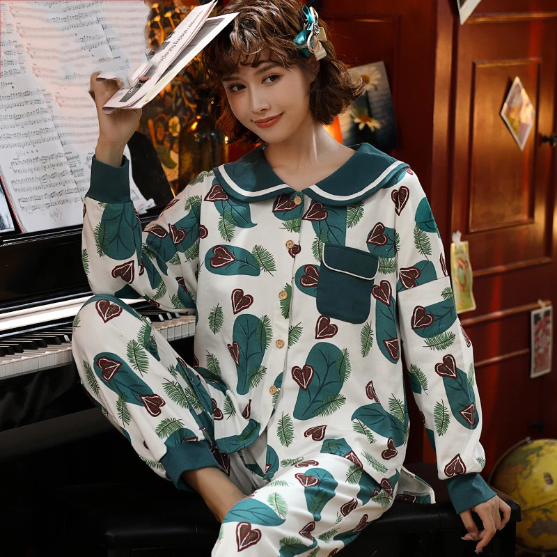 

Women Pajama Sets Homewear Large Size M-3XL Simple Elegant Autumn Nightwear Female Long Sleeve Chic Elastic Waist Pockets Retro