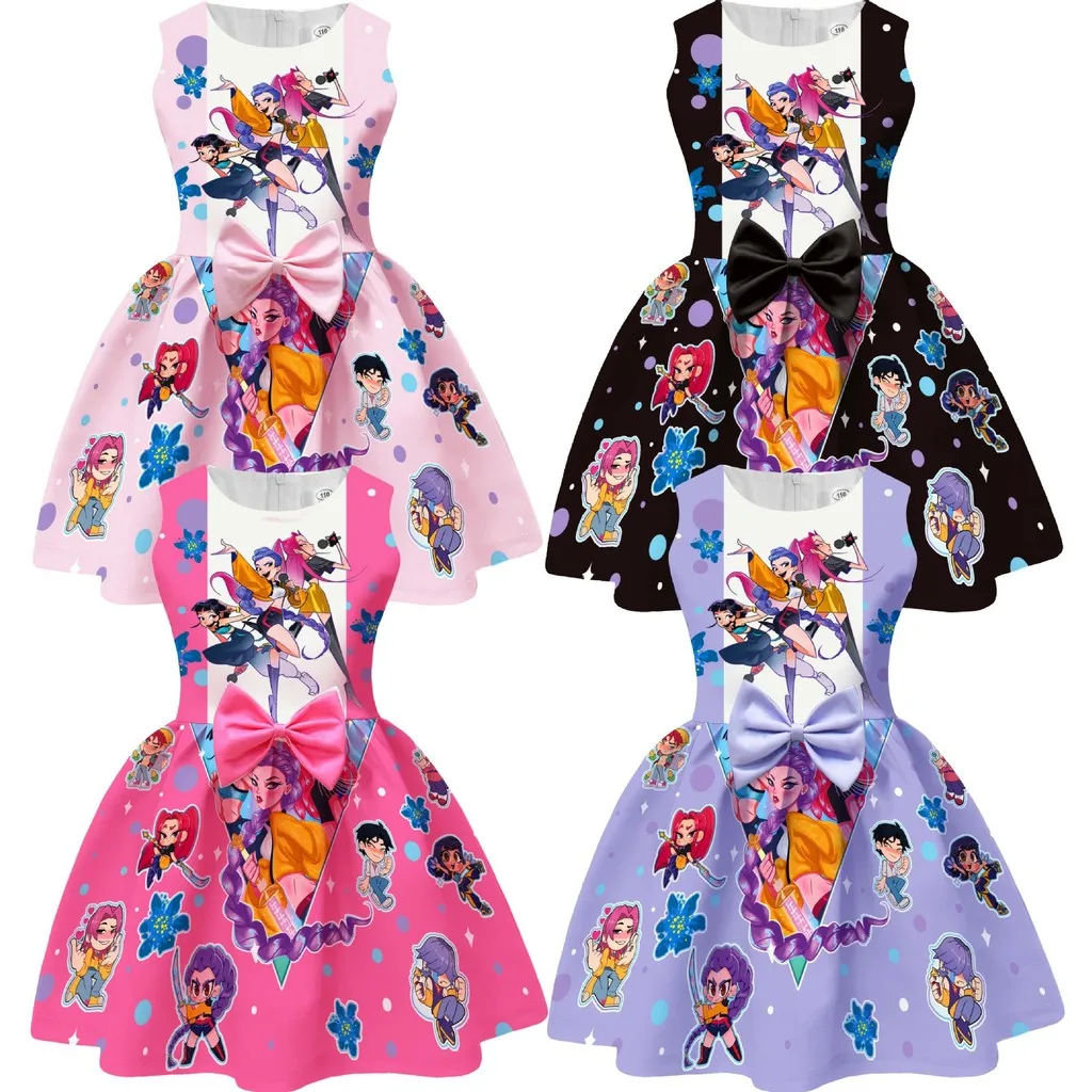 

Kids Girls Anime Cartoon Printed Sleeveless Bow Casual Party Princess Dress Halloween Cosplay Costumes
