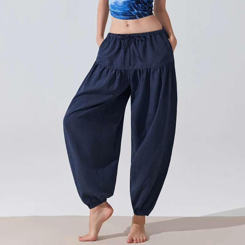 Nuove donne pantaloni da ballo larghi primavera estate sottili casual pieghettati sportivi Bloomers donna Y2K pantaloni da yoga a vita elastica con coulisse