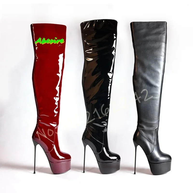 

Super High Heel 12cm Over The Knee Boots Women Round Head Stiletto Side Zipper Platform Boots Sexy Party Long Boots Women Autumn