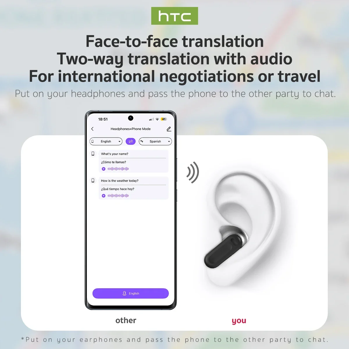 HTC NE20 Bluetooth V6.0 auriculares AI traductor auriculares LCD multifunción deporte inalámbrico auriculares estéreo HiFi sonido de larga duración