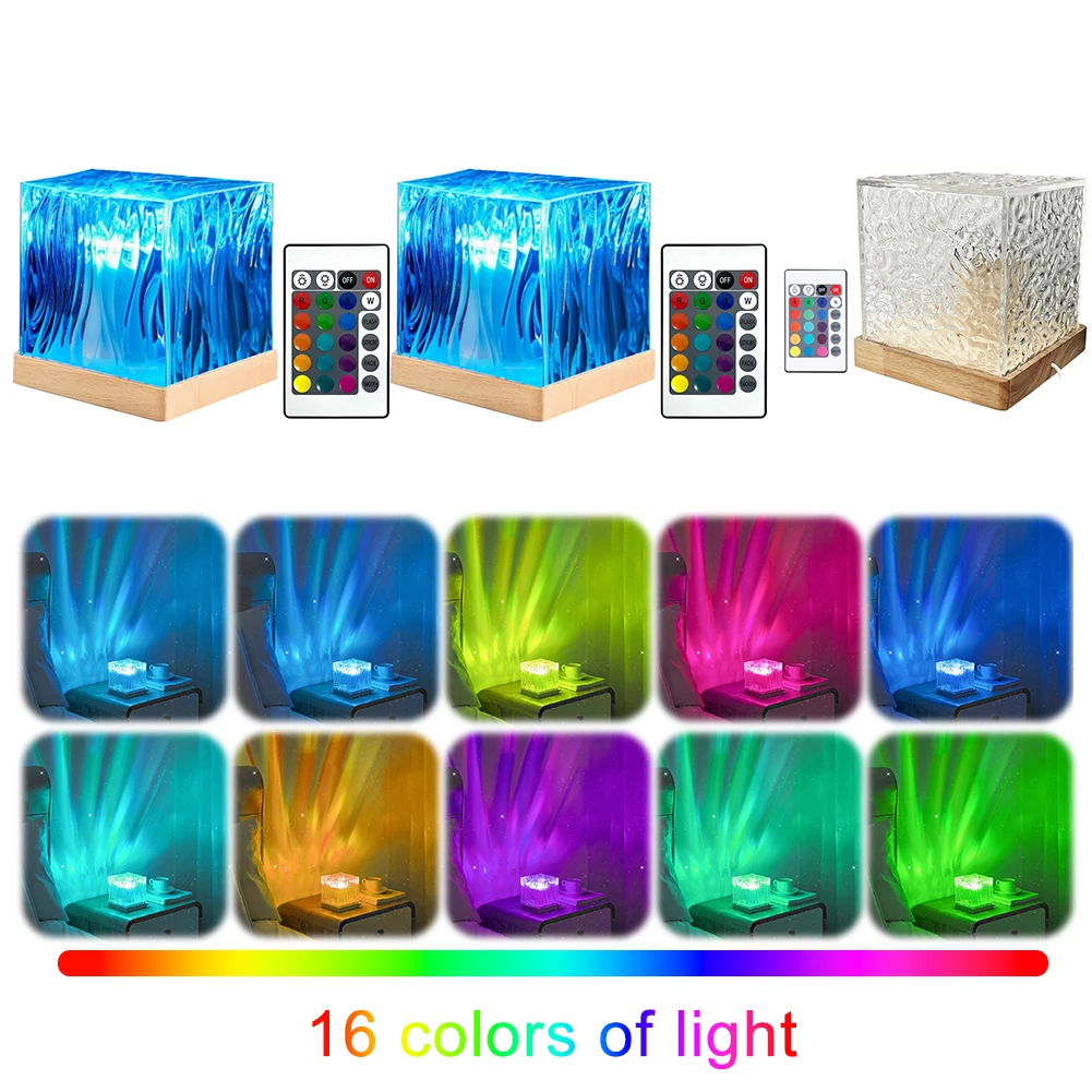 เปลวไฟน้ําโคมไฟ 16 สี Gradual รีโมทคอนโทรล Northern Lights Aurora โปรเจคเตอร์ 3D Northern Lights สําหรับ Office Bar ร้านอาหาร