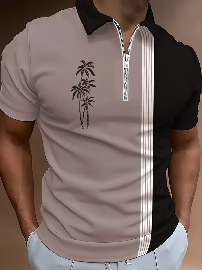 Men's Casual Breathable Short-sleeved Polo Shirt Lapel Zipper Shirt Fashion Business Office Summer T-shirt New Tops