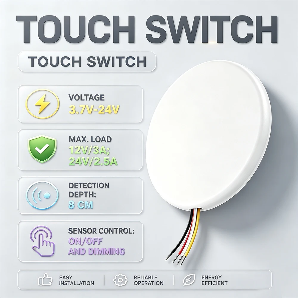 Odm/Oem Customization12V/24V Cabinet Light Sensor Switch | Touch&Dimming | No-Drill, Through-Surface for Glass, Stone & Wood Partitions