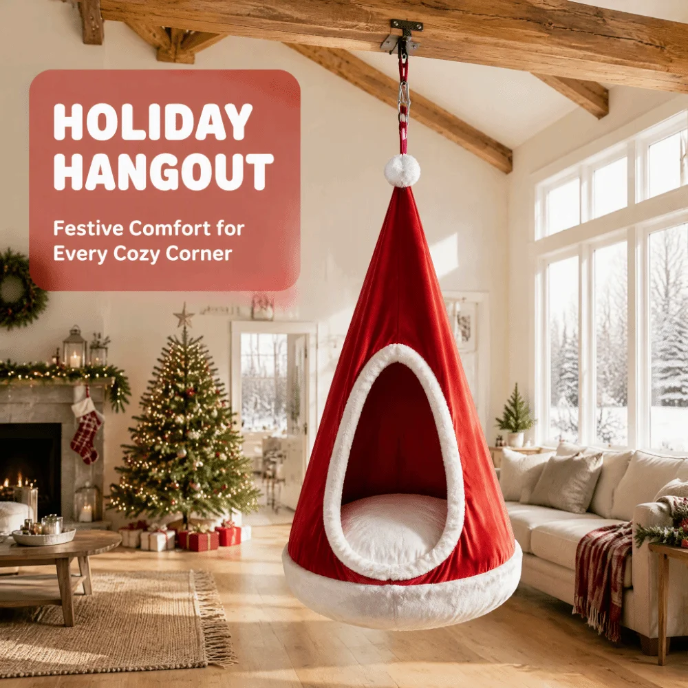 christmas-hat-style-kids-swing-hammock-with-air-cushion-nylon-hammock-chair-200kg-load-bearing-lightweight-swing-chair-christmas