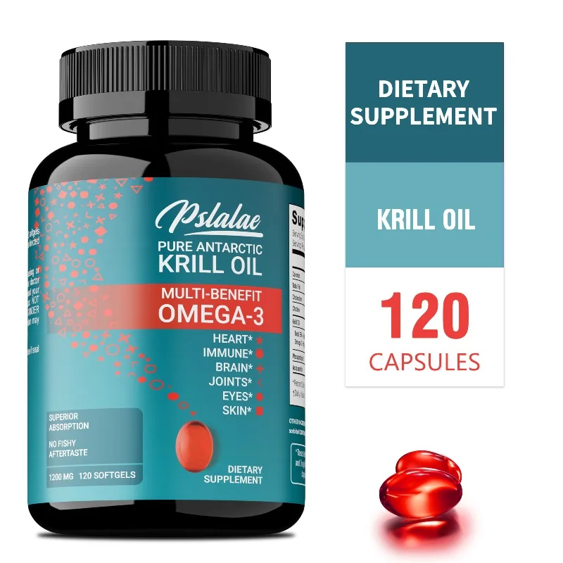 Krill Oil Omega 3 Supplement - Support Brain Function, Antioxidant, Promotes Joint, Muscle and Skin Health, Protect Cartilage