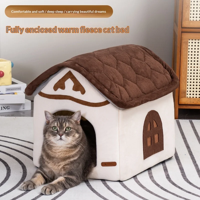 Cama semicerrada lavable para gatos y perros, cálida y resistente - imagen 2