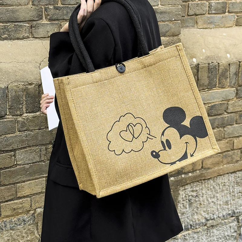 Disney Mickey Mouse Tote Bag Cartoon Shoulder Bag Large Capacity Lady Commute Handbag Student Portable Book Storage Shopper Bags