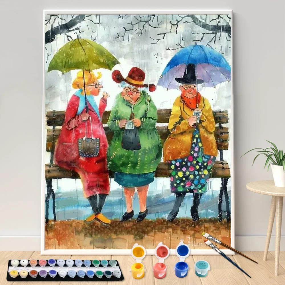 Painting By Numbers Three Old Ladies on the Bench Picture By Numbers For Home Decors Handpainted Diy Gift