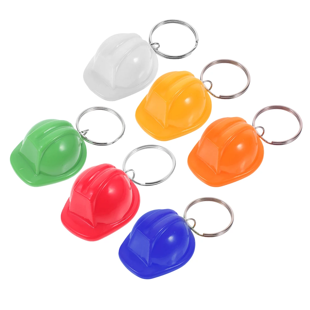 

6 Pcs Construction Hat Keychain Diy Toys Supplies Child Hard Car Keyring Decorations Children's Party Themed Favors