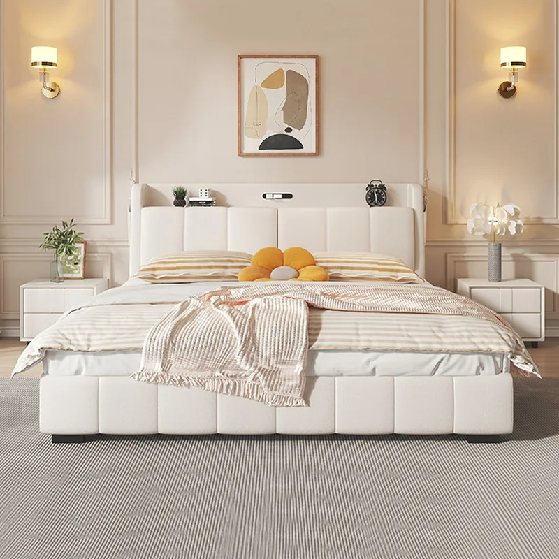 

Simple multi-functional leather bed Italian master bedroom double high-end atmospheric high box air pressure storage bed