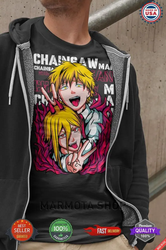 Power Denji Shirt Chainsaw Man Anime Tee T-Shirt Waifu Ecchi Sexy Makima Unisex