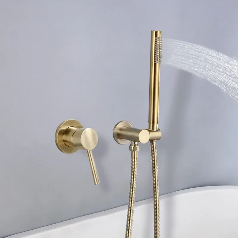 

Bathroom Shower Set In Wall Brushed Gold Shower Mixer, Cold and Hot Total Brass Bath and Mixer Tap Brass Bathroom Faucet