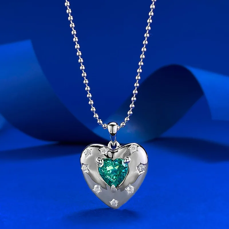 Jewelry New S925 Silver Love Paraiba Ice Flower Cut 8 * 8 Heart Shaped Pendant