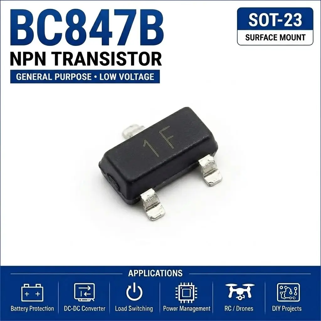 (100 pcs) BC847A (Marking 1E) /BC847B (Marking 1F) / BC847C (Marking 1G) SOT-23 - NPN Transistor 50V 100mA