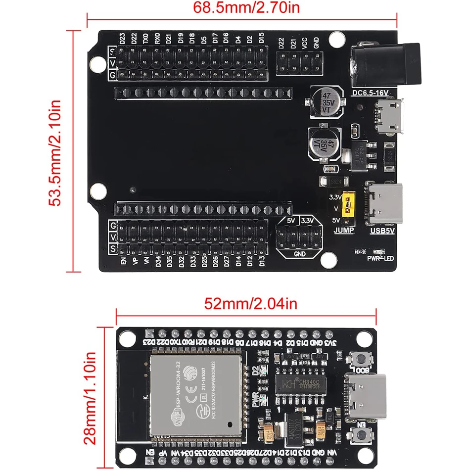 ESP-WROOM-32 ESP32 ESP-32S Type-C USB CH340C WiFi + Bluetooth Low Power Dual Core ESP32-DevKitC-32 Expansion Board for Arduino