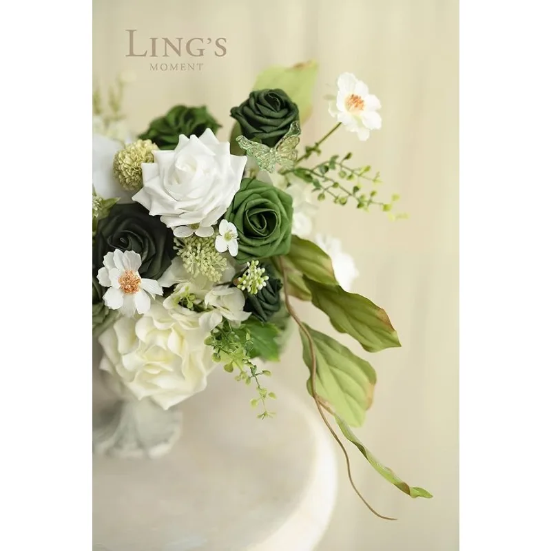 ดอกไม้ประดิษฐ์ 50 ชิ้น ดอกกุหลาบขนาด 3 นิ้ว สีเขียวมรกต สมจริง สำหรับตกแต่งงานแต่งงาน/ของประดับตกแต่งโต๊ะ