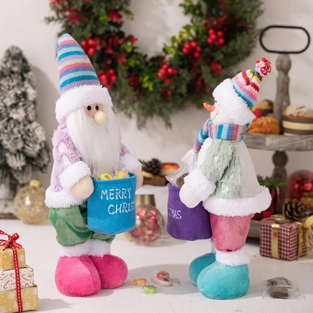 Warm Cozy Christmas Decor Christmas Ornaments Festive Christmas Plush Doll Ornaments Standing Snowman Santa Figurine for Holiday