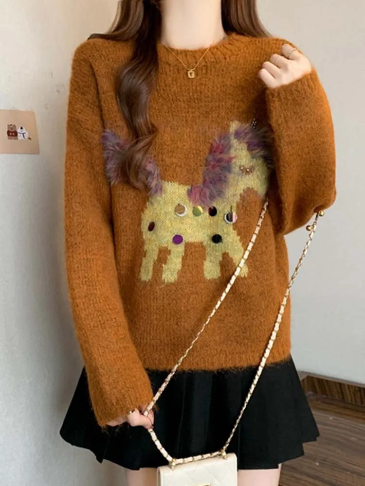 

Универсальный вязаный свитер большого размера с длинными рукавами для женщин, осенне-зимний модный повседневный базовый слой, верхняя одежда, внутренний слой