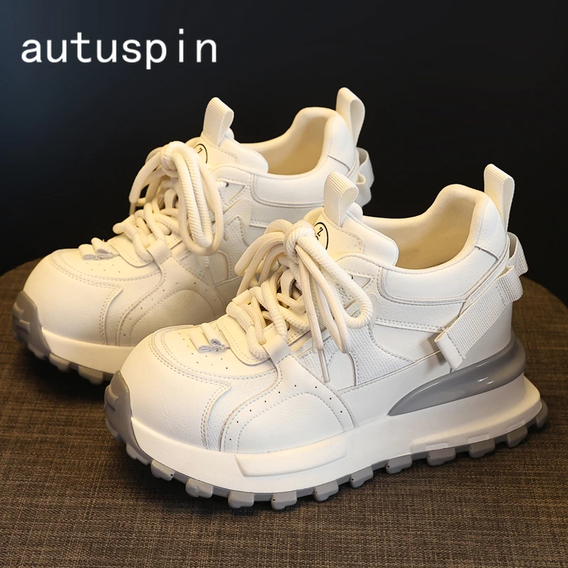 

Женские кроссовки AUTUSPIN 2026: модные белые кожаные туфли на платформе с перекрестными ремешками, вулканизированные, размеры 34-39