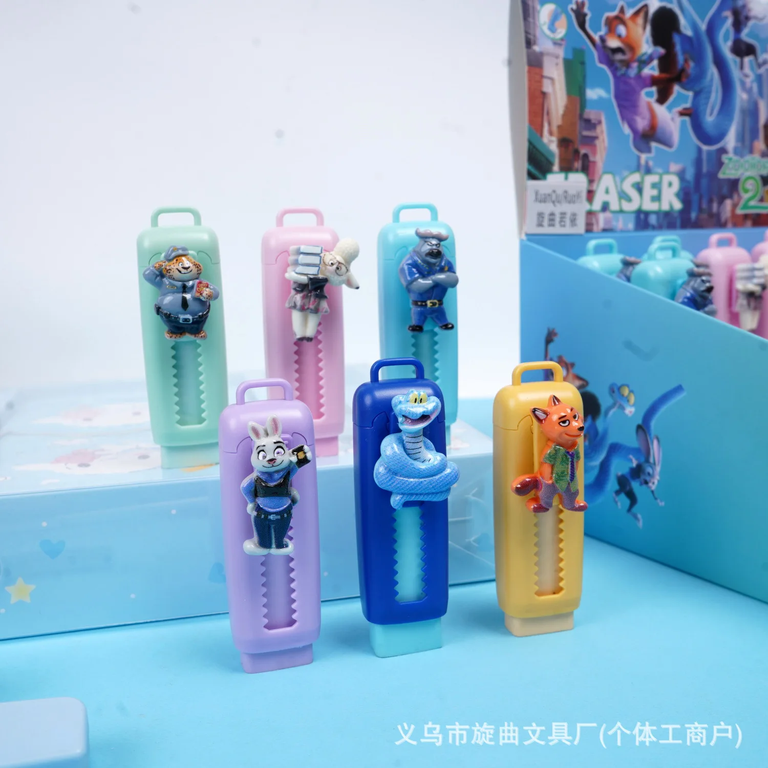 6pcsKawaii ل Zootopia2 ممحاة مطاطية قابلة للسحب لون عشوائي لطيف الكورية القرطاسية اللوازم المكتبية المدرسية للعودة إلى المدرسة