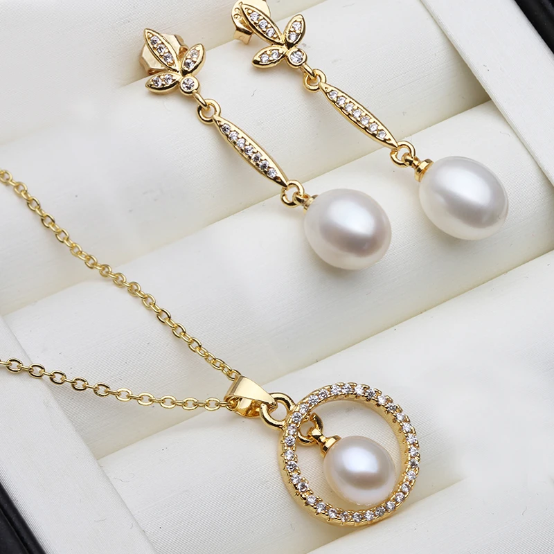 

Vintage Natural Freshwater Set With Pearl Earrings And Necklace Woman,Wedding Pearl Set Silver 925 Wife Mother Gift White Pink