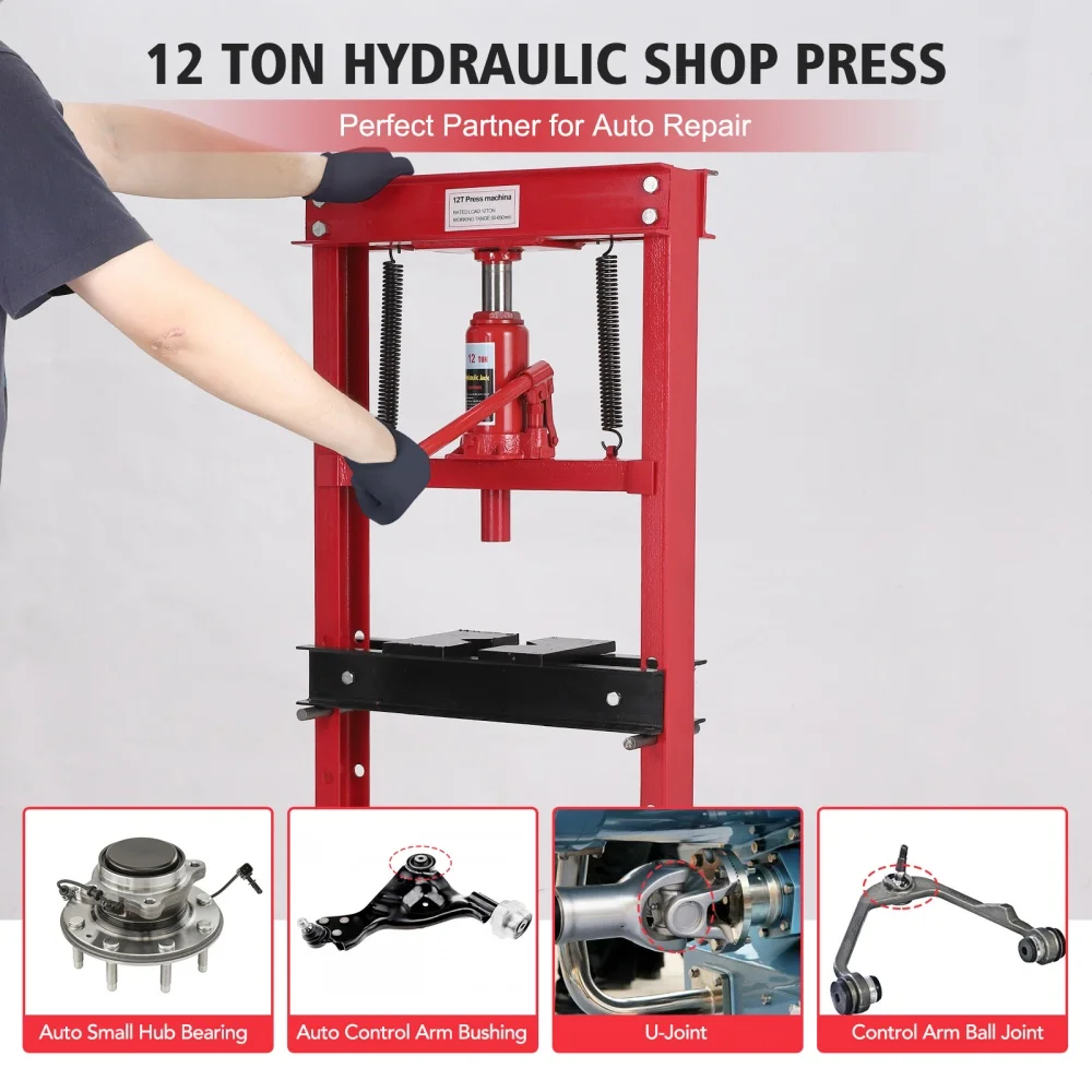 6T/12T Hydraulic Press with Press Plates, Benchtop Hydraulic Shop Press, H-Frame Garage Floor Press