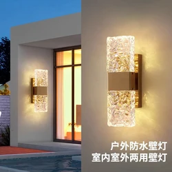 Outdoor Luxury Crystal Wall Lamp Waterproof Garden Porch Lights TV Background Corridor Staircase Glassrectangle Wall Sconce