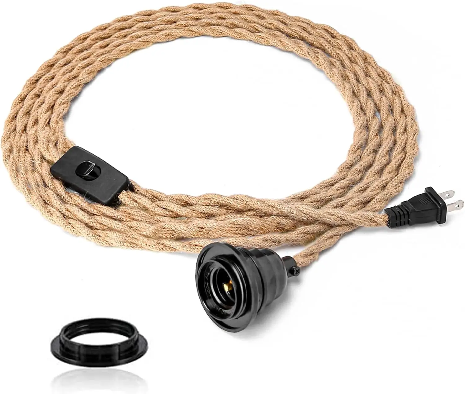 

Шнур для подвесного светильника 15 футов с выключателем и вилкой, регулируемый пеньковый трос для DIY-светильников в стиле фермерского дома E26 E27
