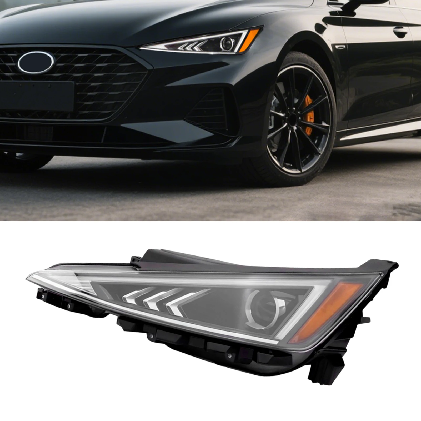 مجموعة المصابيح الأمامية لسيارة هيونداي إلنترا 2019-20 - غلاف أسود، عدسة شفافة، مصابيح أمامية هالوجين (زوج) #3