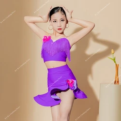 Kids Fringe Rumba Tango Salsa Samba Latin Dance Costumes Tassel Ballroom Latin Dress Girls Children Stage Outfits Costume