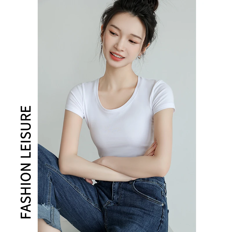 Women Soft Cotton T-shirt O-NECK Solid color Lady Tees Short Sleeve Summer Women\'s clothing All match Female T-shirts Women Cot