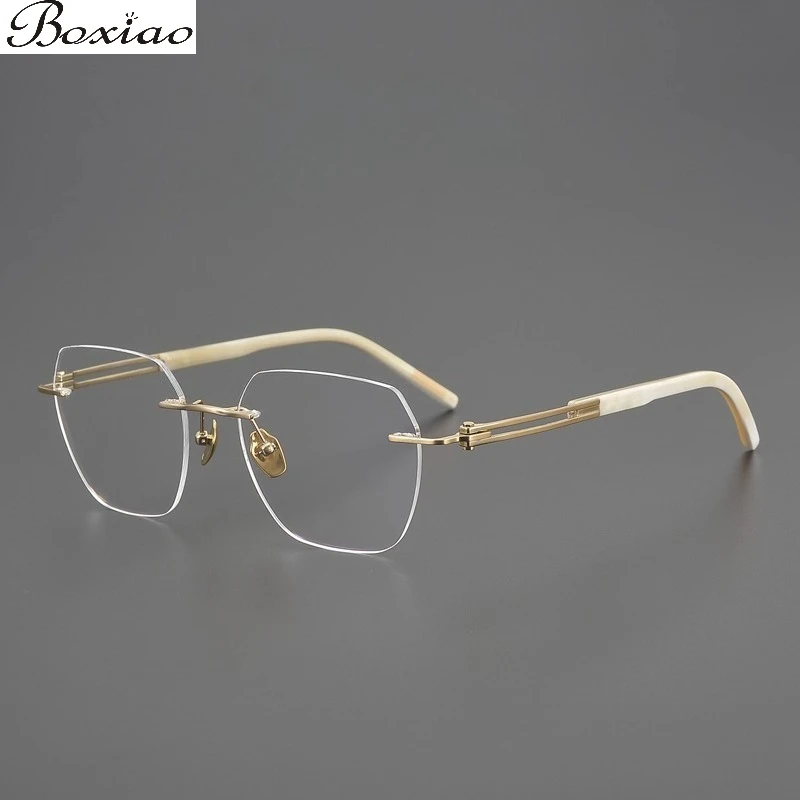 

Natural Horn Ultra-light Pure Titanium Retro Big Frame Men's Tide Myopia Rimless Glasses Frame Presbyopia High-end Glasses.