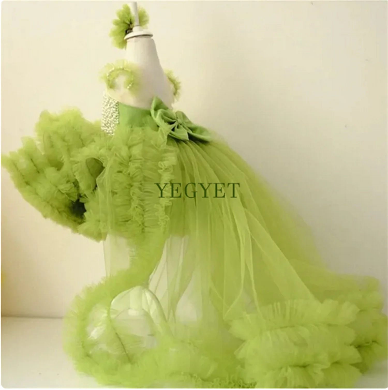 Puffy Tulle Baby Girl Birthday Dress with Detachable Train Little Princess Flower Girl Dress Infant New Birthday Gown