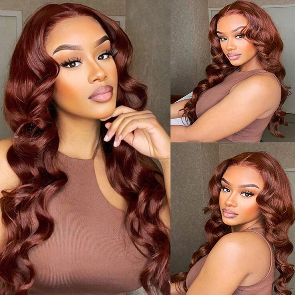 180 Density 13x4 Reddish Brown Body Wave Preplucked Lace Frontal Human Hair Wig Brazilian 13x6 Lace Wig For Women