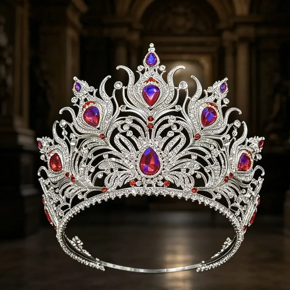 Extra Large Rhinestones Bride Hair Crown Peacock Beauty Pageant Queen Headwear for Birthday Banquet Award Ceremony