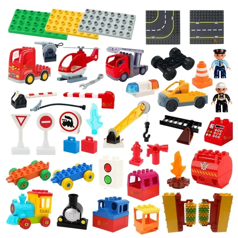 Big Building Blocks Compatible Large Bricks Road Plate Car Parking Pole Fuel Station City Traffic Kids Educational Creative Toys