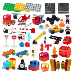 Bloques de construcción grandes compatibles con ladrillos grandes, placa de carretera, poste de estacionamiento de automóviles, estación de combustible, tráfico de ciudad, juguetes creativos educativos para niños